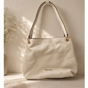 Michael Kors Ivory Pebbled Leather Shoulder Tote Bag Gold Hardware Large Hobo
